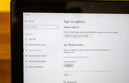 راه‌اندازی ویندوز هلو, تشخیص چهره ویندوز