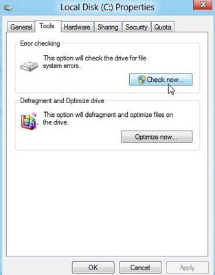 افزایش سرعت,ویندوز8 برنامه Error Checking