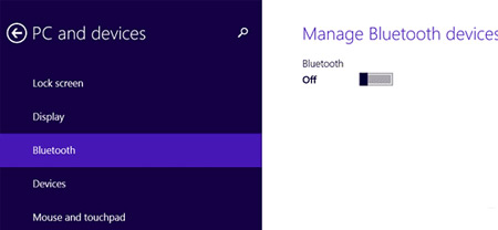 بلوتوث, Airplane Mode, ویندوز 8