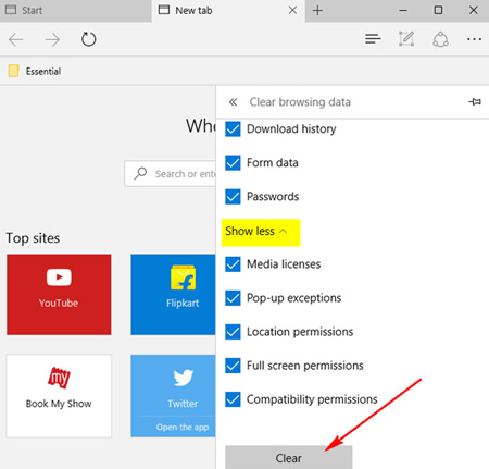 سیستم عامل ویندوز 10، تنظیمات مرورگر اج مرورگر Microsoft Edge, ترفندهای اینترنتی