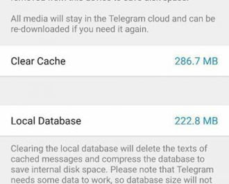 پاکسازی حافظه کش تلگرام ,  تنظیمات حافظه تلگرام
