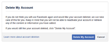  روش حذف فیس بوک, نحوه حذف فیس بوک