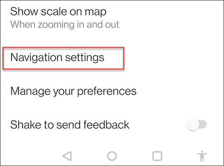فعال کردن سرعت سنج در گوگل مپ,انتخاب Navigation settings برای فعال کردن سرعت سنج