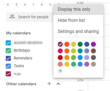 نحوه ایجاد یک تقویم جدید, اضافه کردن یک تقویم جدید به Google Calendar, متمایز کردن تقویم