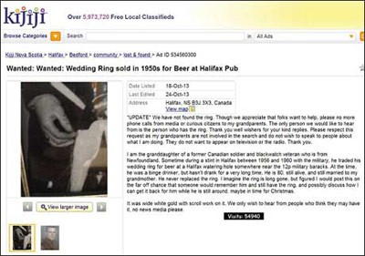 یافتن حلقه فروخته شده در ازای آبجو , ماجرای حلقه ازدواج یک پیرمرد