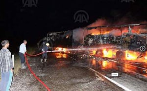 اخبار,اخبارحوادث, آتش سوزی تریلر در جاده بین المللی ترکیه 
