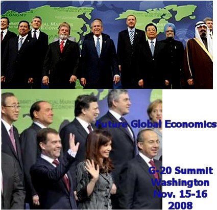      دو عکس از شرکت کنندگان در گردهمايي سران گروه - 20 در واشنگتن در نيمه نوامبر 2008: