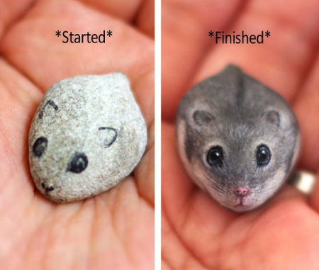  حیوانات سنگی, نقاشی روی سنگ های کوچک