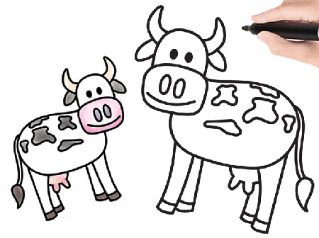 نقاشی گاو,نقاشی گاو با اشکال هندسی,نقاشی گاو برای کودکان