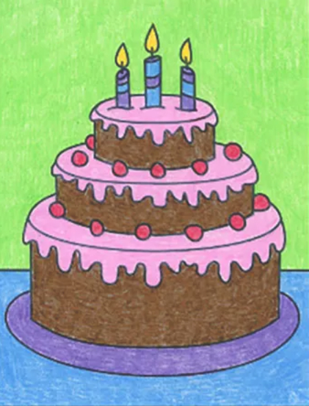 کشیدن نقاشی کیک تولد,آموزش کشیدن نقاشی کیک تولد,نقاشی کیک تولد