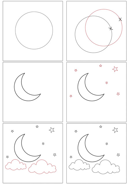 آموزش کشیدن ماه و ستاره, کشیدن ماه و ستاره,آموزش نقاشی ماه و ستاره