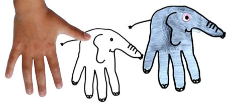 نقاشی کودکانه با دست, نقاشی با کف دست برای کودکان,نقاشی فیل با دست