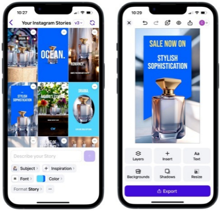 پرامپتهای متنی مانند «تخفیف ۵۰٪ تابستانی» به AI جهت میدهند طراحی استوری اینستاگرام, استوری خلاقانه