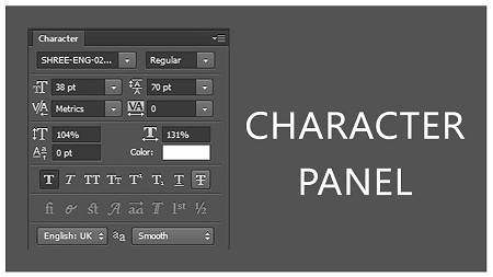 تنظیمات پنل کاراکتر در فتوشاپ , تغییر خصوصیات متن در پنل کاراکتر, پنل کاراکتر فتوشاپ