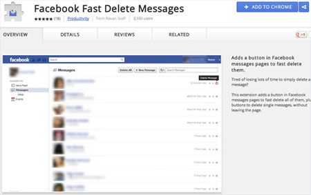 پیام های فیس بوک, افزونه گوگل کروم, حذف پیام های فیس بوک