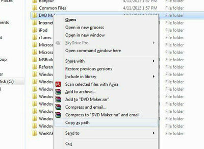 ویندوز 7 , کپی کردن آدرس دقیق یک فایل