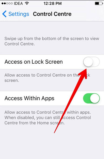 ترفندهای آیفون , غیر فعال کردن دسترسی به Control Center 