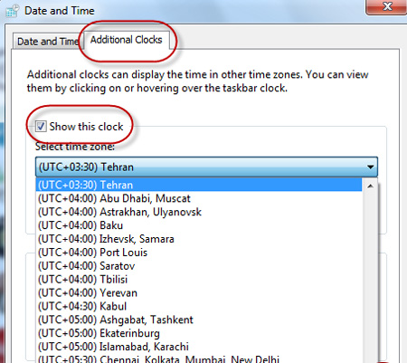 ساعت محلی ویندوز,افزودن ساعت کشورها به ویندوز 