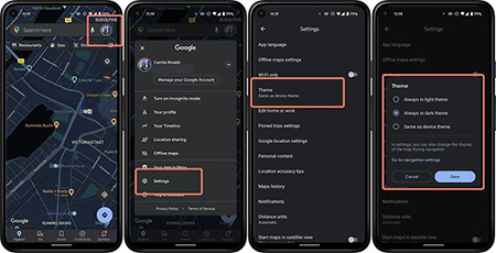 فعال سازی حالت تاریک گوگل مپ, فعال سازی حالت تاریک در گوگل مپ در اندروید, نحوه فعال کردن Dark Mode برای Google Maps