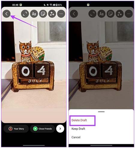 حذف پیش نویس ها در اینستاگرام, حذف پیش نویس اینستاگرام