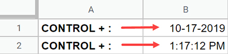 نحوه استفاده از مهر زمانی در Google Sheets, افزودن تاریخ در گوگل شیت, کلیدهای میانبر درج تاریخ و زمان در ویندوز