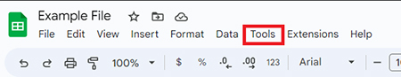 نحوه استفاده از مهر زمانی در Google Sheets, افزودن تاریخ در گوگل شیت, منو Tools