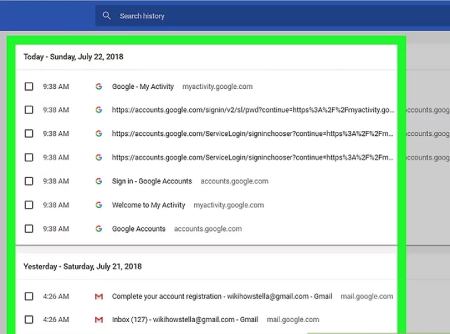 بررسی تاریخچه حساب گوگل در Android, تاریخچه کروم روی دسک تاپ