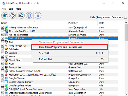 گزینه Hide from Program and Features List مخفی کردن برنامه ها با استفاده از رجیستری ویندوز, لیست برنامه های نصب شده در ویندوز, چگونه برنامه ها را در ویندوز 10 مخفی کنم