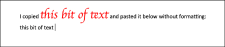 متن قرمز بزرگ با فونتی عجیب که بدون قالببندی در مایکروسافت ورد کپی شده است میانبرهای مایکروسافت آفیس, آموزش میانبرهای آفیس