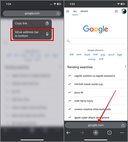 انتقال نوار آدرس کروم به پایین در آیفون, انتقال نوار آدرس Chrome در iPhone یا iPad