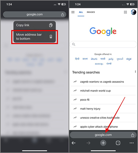 انتقال نوار آدرس کروم به پایین در آیفون, انتقال نوار آدرس Chrome در iPhone یا iPad