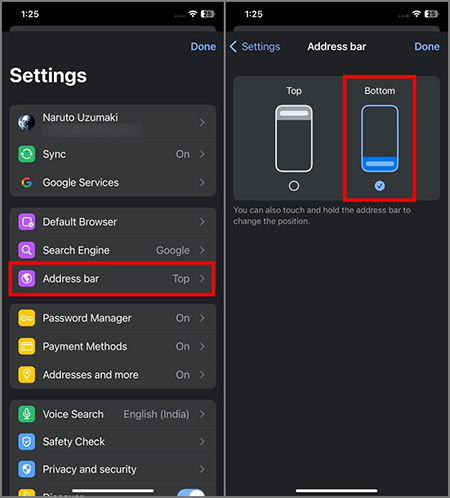 انتقال نوار آدرس کروم به پایین در آیفون, انتقال نوار آدرس Chrome در iPhone یا iPad