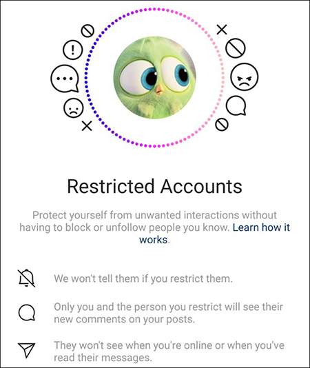 از کجا بفهمیم در اینستاگرام restrict شدیم, کاربرد قابلیت restricted account