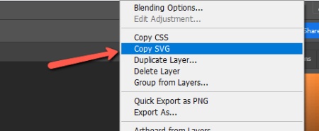 ذخیره فایل های SVG در فتوشاپ, تبدیل فایل svg, عبارت Copy SVG را انتخاب کنید