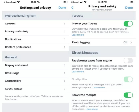 تنظیمات حریم خصوصی توییتر خصوصی کردن حساب X (توییتر), تنظیمات حریم خصوصی X
