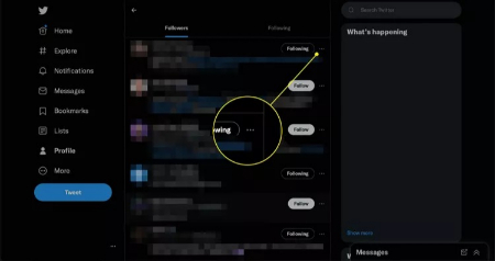 منوی سه نقطهای توسط یکی از دنبالکنندگان توییتر خصوصی کردن حساب X (توییتر), تنظیمات حریم خصوصی X