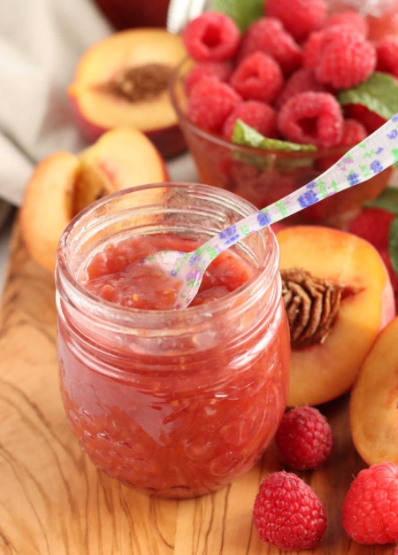 طرز درست کردن مربای تمشک و هلو آموزش پخت مربا تمشک و هلو