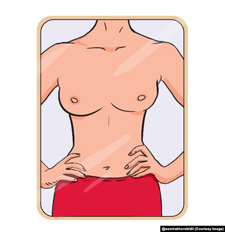 پستانها را از نظر تقارن، شکل و پوست بررسی کنید نحوه معاینه پستان در خانه,معاینه پستان