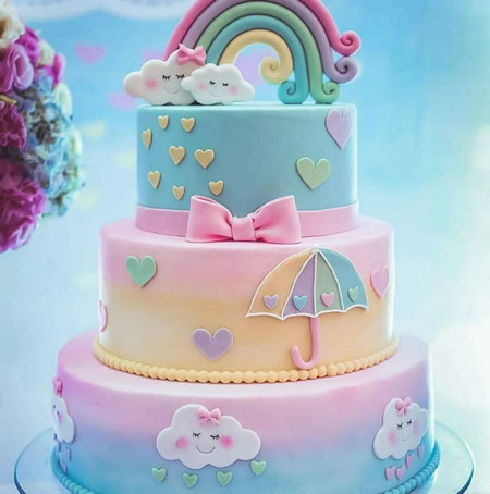 کیک با تم رنگین کمان,انواع مدل کیک با تم رنگین کمان,تزیین کیک تولد با طرح رنگین کمان