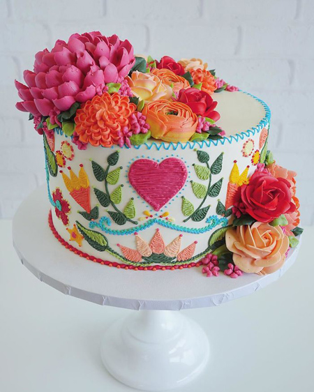 جالب ترین کیک های تولد, مدل کیک با طرح گلدوزی