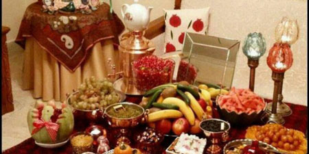 تزیین میز شب یلدا با ظروف مسی,جذاب ترین تزئین شب یلدا با ظروف مسی,ظروف مسی برای شب یلدا