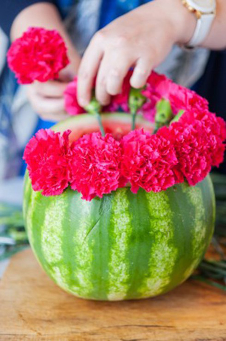 درست کردن گلدان هندوانه ای,ساخت گلدان با هندوانه