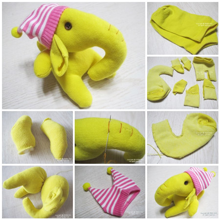 ساخت عروسک فیل,ساخت عروسک فیل با جوراب ,آموزش عروسک پارچه ای طرح دار فیل