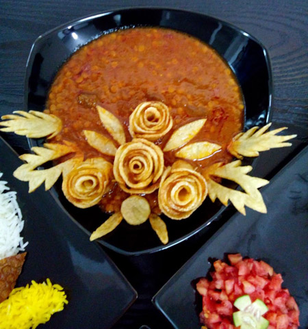 عکس تزیین خورشت قیمه با سیب زمینی تزئین خورشت,تزیین خورشت قیمه,خورشت قیمه