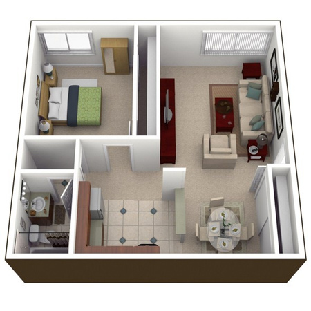 چیدمان سه بعدی آپارتمان,طراحی های مدرن آپارتمان های یک خوابه