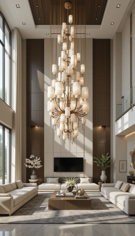 طراحی لوسترهای مدرن برای سقف های بلند نمونه هایی از لوسترهای مدرن برای سقف های بلند