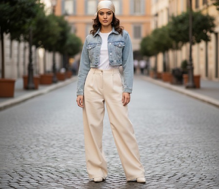 استایل شلوار بگ + کت جین