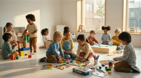 بازی گروهی کودکان ۳ تا ۶ ساله با اسباب بازی