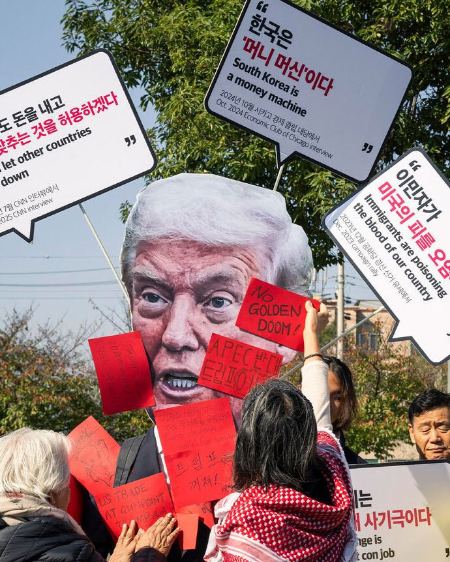 عکسهای جالب,عکسهای جذاب,اعتراضات به سفر ترامپ به کره جنوبی