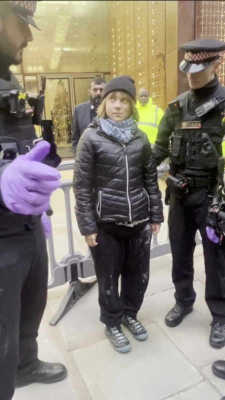 عکسهای جالب,عکسهای جذاب,گرتا تونبرگ، فعال محیط زیست، در جریان تجمعی در لندن در حمایت از معترضان جنبش اقدام فلسطین که در زندان اعتصاب غذا کرده اند، بازداشت شد.